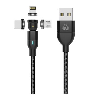 POWERTECH cable USB to 3in1 magnet PTR-0103, magnetic, 15W, 2m, black