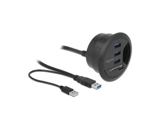 DELOCK USB hub 62869, 3x USB, micro SD & SD, 5Gbps, 60/80mm, μαύρο