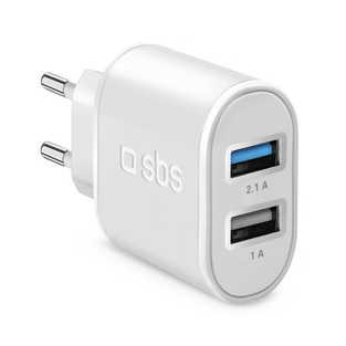 SBS TRAVEL CHARGER 2 PORTS USB 2.1A white