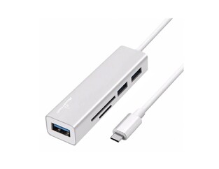 POWERTECH USB-C hub PT-926, 3x USB, SD/Micro SD, ασημί