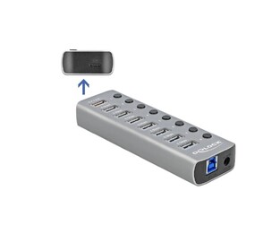 DELOCK USB hub με διακόπτες 63264, 8x USB & USB-C PD, 5Gbps, 2.4A, γκρι