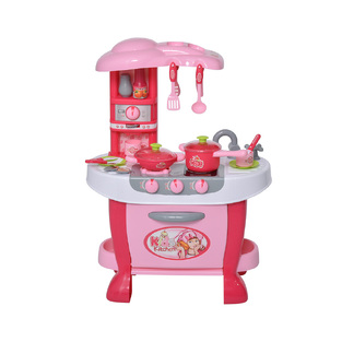 HOMCOM Kitchen Playset for Kids with 38 Accessories, Lights and Sounds