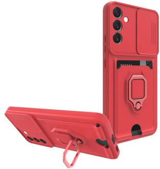 Bodycell Multifunction - Samsung Galaxy A14 Durable Case with Neck Strap / Camera Cover / Ring Holder / Card Slot - Red