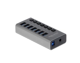 DELOCK USB hub με διακόπτες 63669, 7x USB, 5Gbps, LED, γκρι