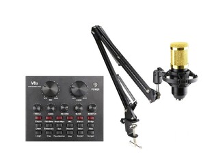 Professional condenser microphone with console V8-CONT-SET, black-gold