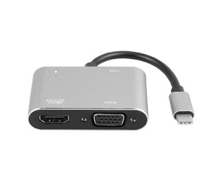 POWERTECH USB-C hub PTH-084, HDMI/VGA/USB/USB-C PD θύρες, γκρι