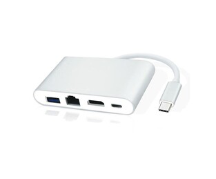 POWERTECH USB-C hub PTH-085, HDMI/RJ45/USB/USB-C PD θύρες, γκρι