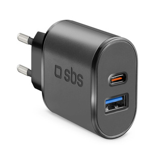 SBS TRAVEL CHARGER 2 PORTS USB/TYPE C 5.1A black