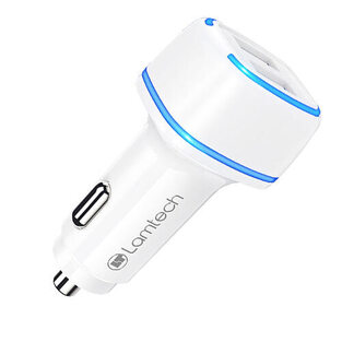 LAMTECH 2xUSB 2.4A CAR CHARGER FOR MOBILE PHONES WHITE  LAM081734