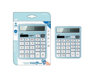 MP calculator PE028, solar & batteries, 12 digits, light blue