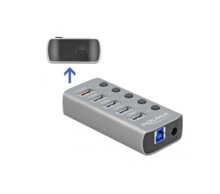 DELOCK USB hub με διακόπτες 63263, 5x USB & USB-C PD, 5Gbps, 2.4A, γκρι