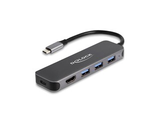 DELOCK USB-C hub 64171, 3x USB 5Gbps, HDMI 4K, USB-C PD 85W, γκρι