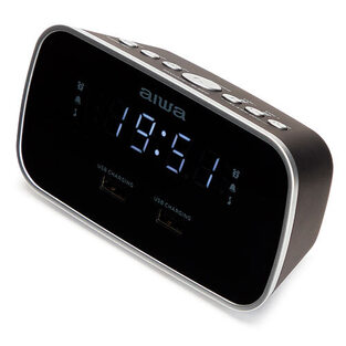 AIWA DUAL ALARM CLOCK RADIO WITH 2 CHARGING USB PORTS BLACK  CRU-19BK