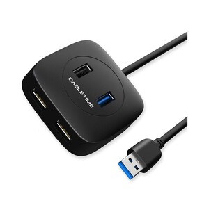 CABLETIME USB hub AMAF4, USB 3.0/micro USB/3x USB 2.0, 1m, μαύρο