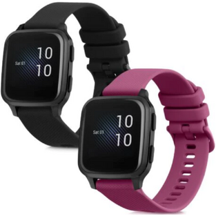 KW Silicone Strap (20mm) Garmin Venu Sq Music / Sq - 2 Pieces - Black / Bordeaux