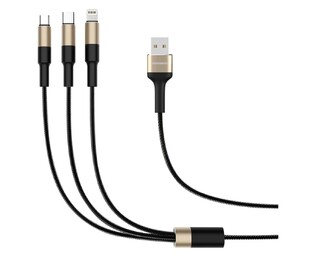 ROCKROSE USB to Micro/Type-C/Lightning Acacia cable, 1m, gold-black