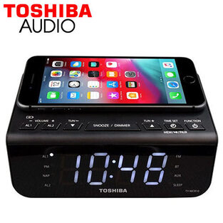 TOSHIBA AUDIO BLUETOOTH SPEAKER & QI CHARGING ALARM CLOCK RADIO TY-WCR10