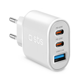 SBS TRAVEL CHARGER USB/ 2 X TYPE C PD 45W white