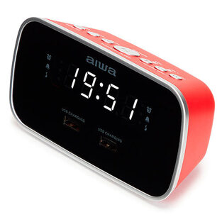 AIWA DUAL ALARM CLOCK RADIO WITH 2 CHARGING USB PORTS RED  CRU-19RD