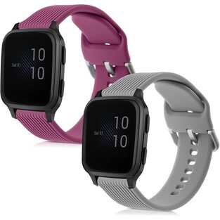 KW Silicone Strap (20mm) Garmin Venu Sq Music / Sq - 2 Pieces - Gray / Bordeaux