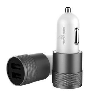 POWERTECH car charger PT-798, 2x USB, 2.1A, gray