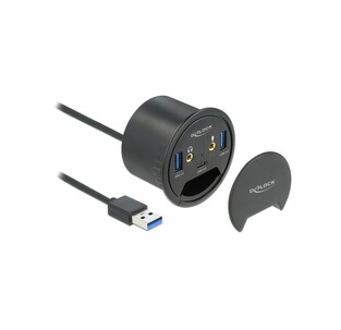 DELOCK USB hub 62794, 2x USB 3.2/USB-C/2x 3.5mm, 5Gbps, 60mm, μαύρο