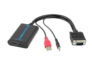 POWERTECH αντάπτορας VGA/USB/3.5mm σε HDMI CAB-H070, 1080p, 0.2m, μαύρος